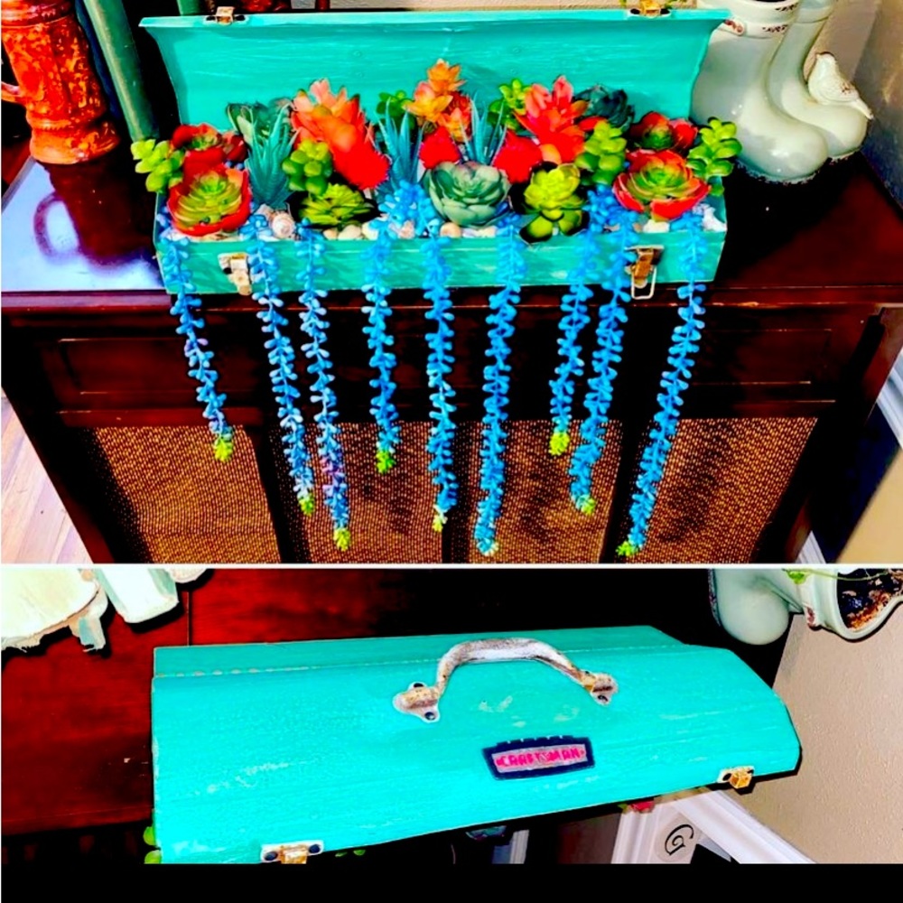 Vintage Craftsman Tool Box, with rustic finish, fake succulents